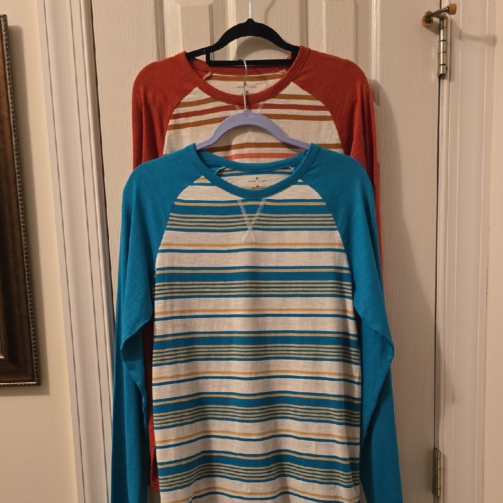 TRUE CRAFT BRAND BOY'S STRIPED LONG SLEEVES TEE-SHIRT BUNDLE OF 2 SIZE XL
